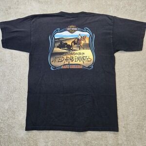 VTG 2004 Harley Davidson Abu Dhabi UAE shirt Mens XL Black Double Sided Y2K